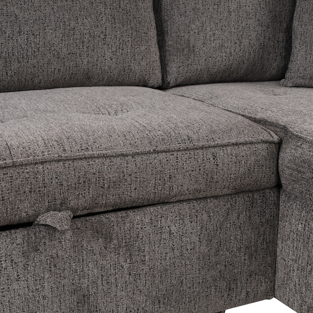 104.5' Modern L-Shape 3 Seat Reversible Sectional Couch, Pull Out Sleeper Sofa with Storage Chaise and 2 Stools for Living Room Furniture Set,Knox Charcoal (old sku:SG000431AAA) - Grand Goldman Shop