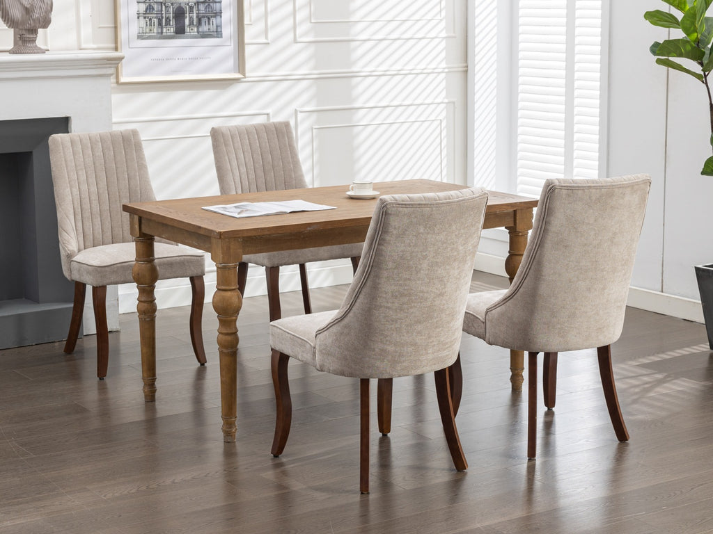 Rayon Cloth Flocking Linen Dining Chairs Channel Kitchen Dinner Chair Comfy Fabric Upholstered Accent Chair for Dining Room with Curved Solid Wood Legs,Set of 2 (Beige), SW1847BG - Grand Goldman Shop