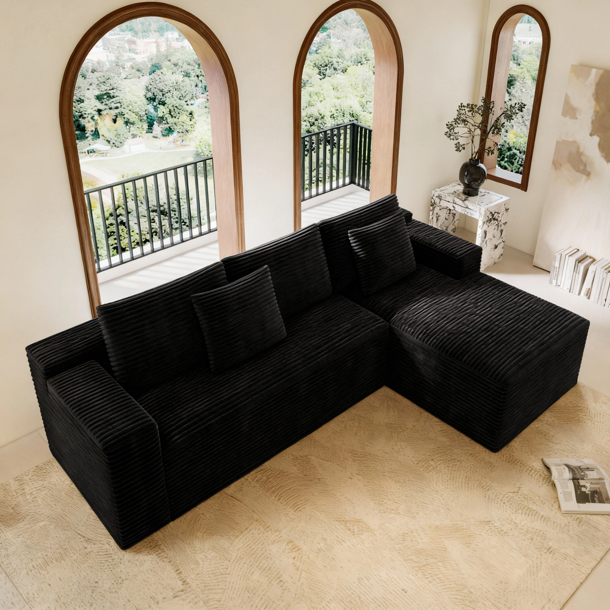 104.3*68.9'Modular sectional sofa seat,Upholstered compressed couch for living room,Bedroom,Apartment,No assembly required,2PC free combination,Plush corduroy fabric,BLACK - Grand Goldman Shop