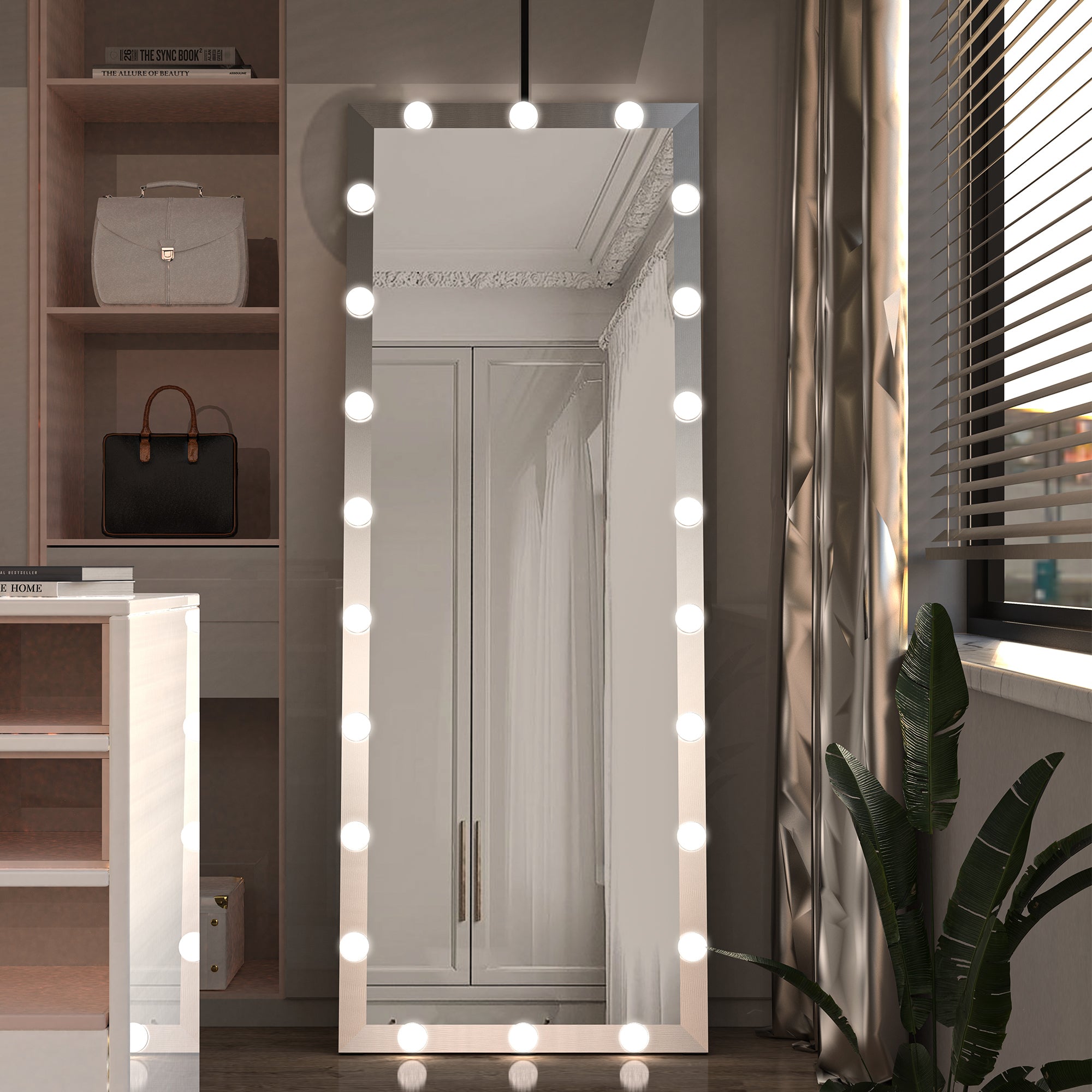 Hollywood Full Length Mirror with Lights Full Body Vanity Mirror with 3 Color Modes Lighted Standing Floor Mirror for Dressing Room Bedroom Wall Mounted Touch Control Silver 63'x24' - Grand Goldman Shop