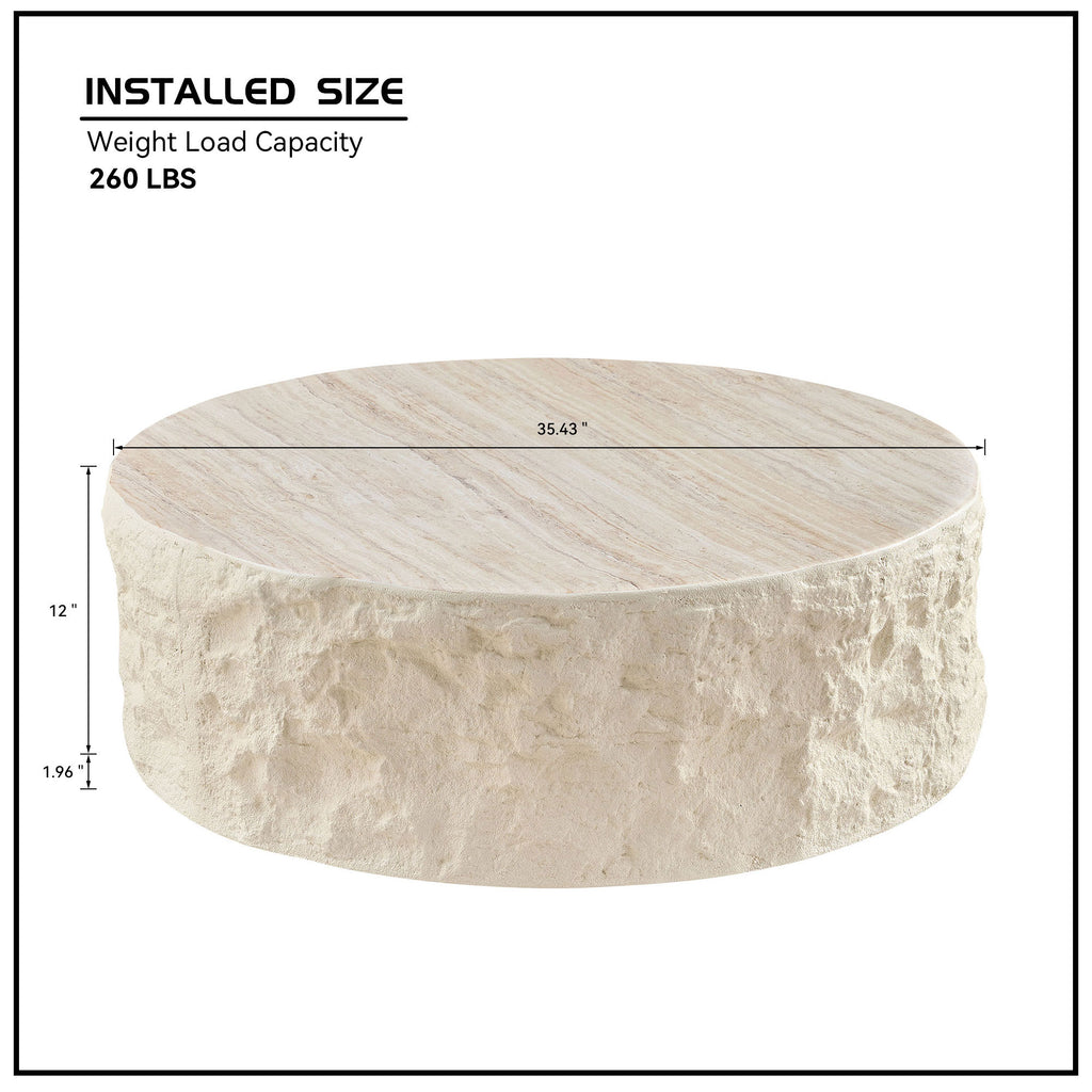 35.43''Fiberglass Round Center Coffee Table for Living Room Vintage Table,Imitation Stone Table front of the Sofa,Modern Design Coffee Table for Office,Apartment,No Need Assembly - Grand Goldman Shop
