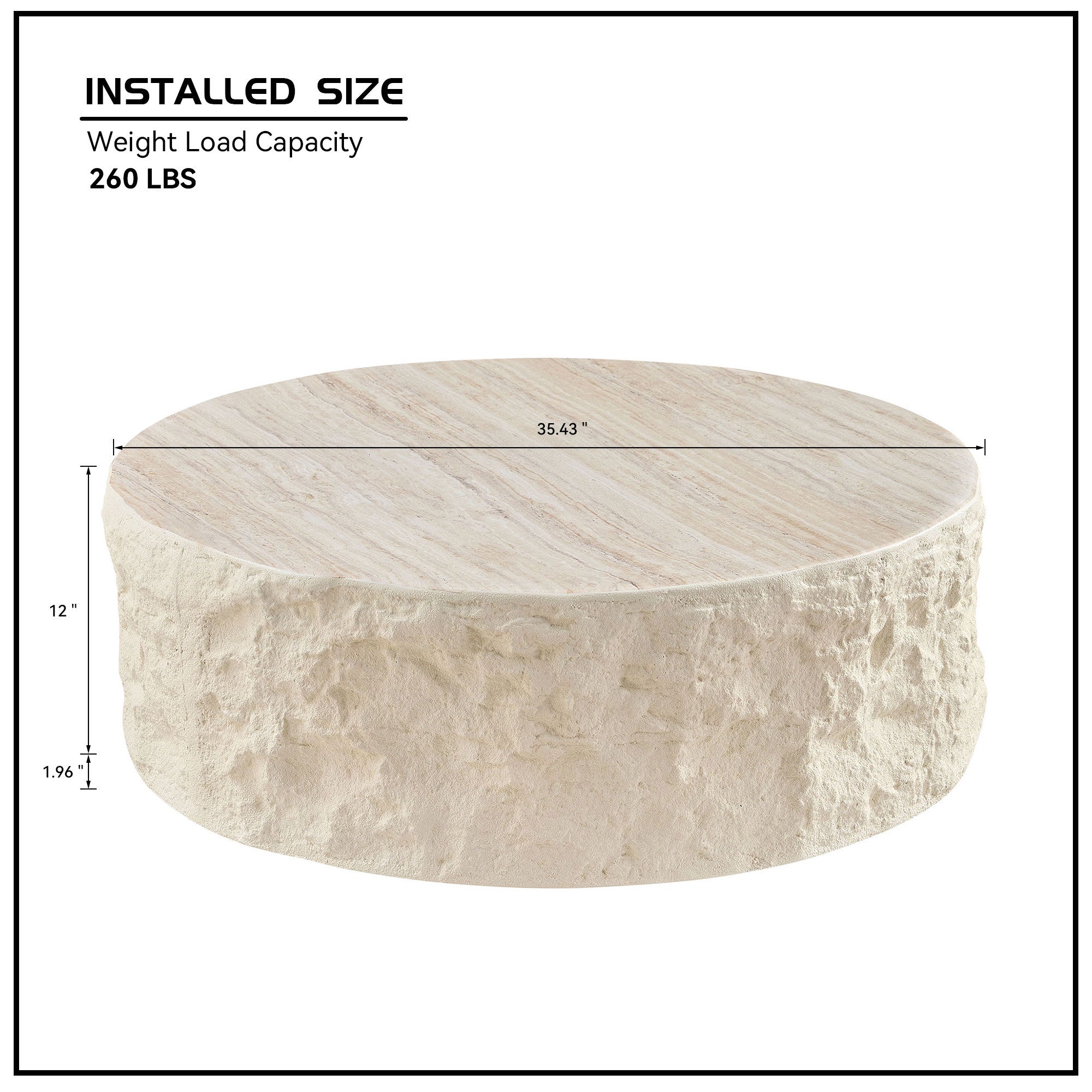 35.43''Fiberglass Round Center Coffee Table for Living Room Vintage Table,Imitation Stone Table front of the Sofa,Modern Design Coffee Table for Office,Apartment,No Need Assembly - Grand Goldman Shop