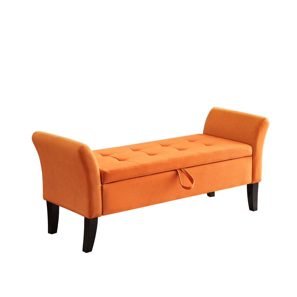 51.5' Bed Bench with Storage Orange Velvet - Grand Goldman Shop