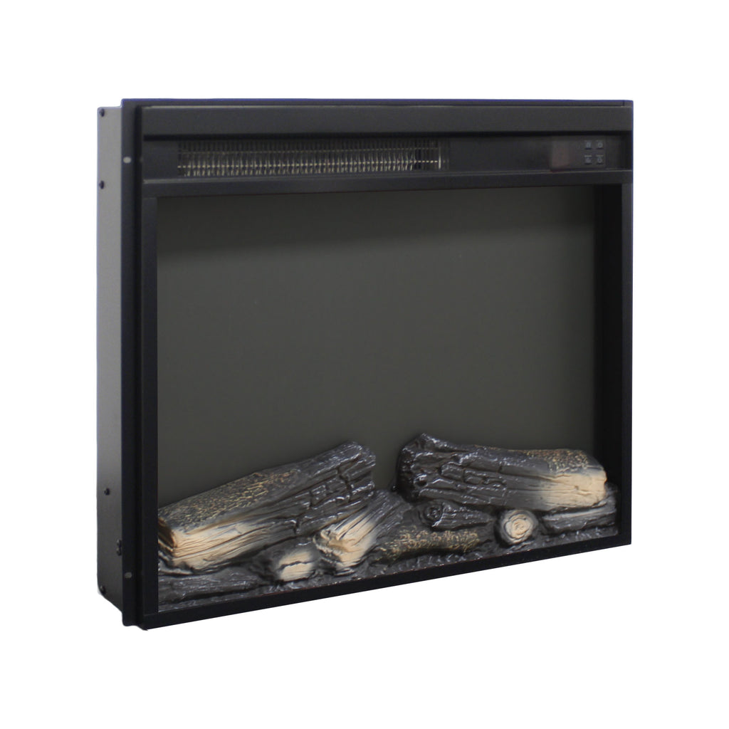23 inch electric fireplace insert, ultra thin heater with log set & realistic flame, remote control with timer, overheating protection - Grand Goldman Shop