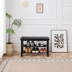 Small Shoe Bench, 3-Tier Shoe Rack with PU Seat Cushion, Black Metal Mesh Shelves, Freestanding Entryway Organizer for Hallway, Living Room, or Bedroom - Grand Goldman Shop