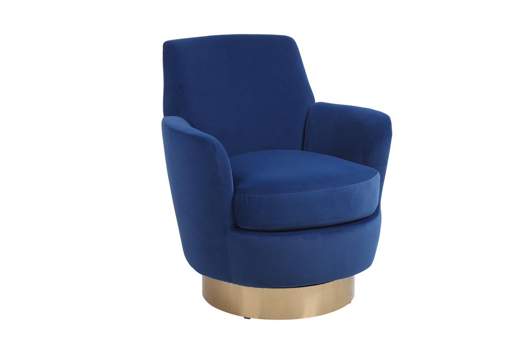 Velvet Swivel Barrel Chair, Swivel Accent Chairs Armchair for Living Room, Reading Chairs for Bedroom Comfy, Round Barrel Chairs with Gold Stainless Steel Base (Navy) - Grand Goldman Shop