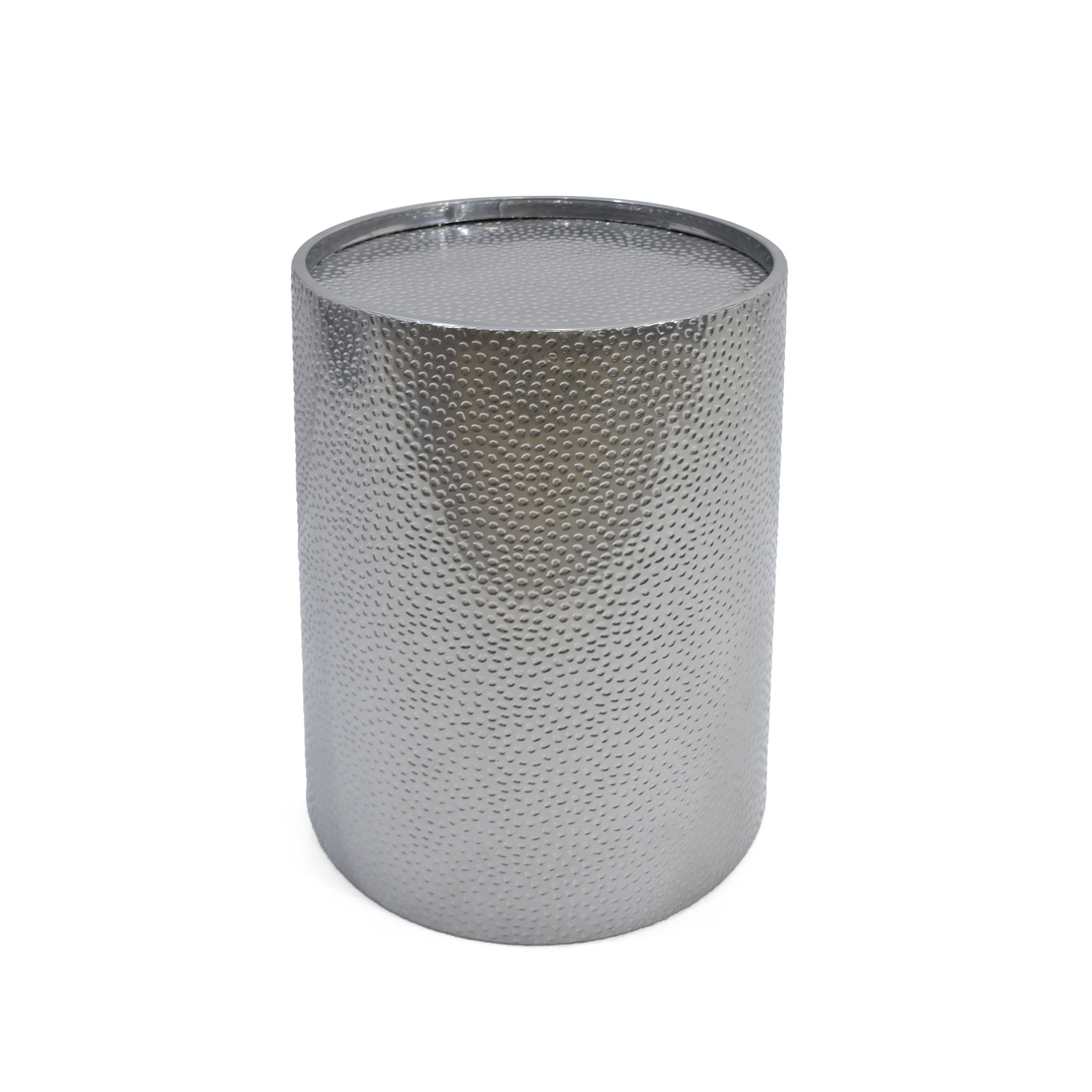 Modern Round Accent Table with Hammered Surface in Silver Iron Frame - Grand Goldman Shop