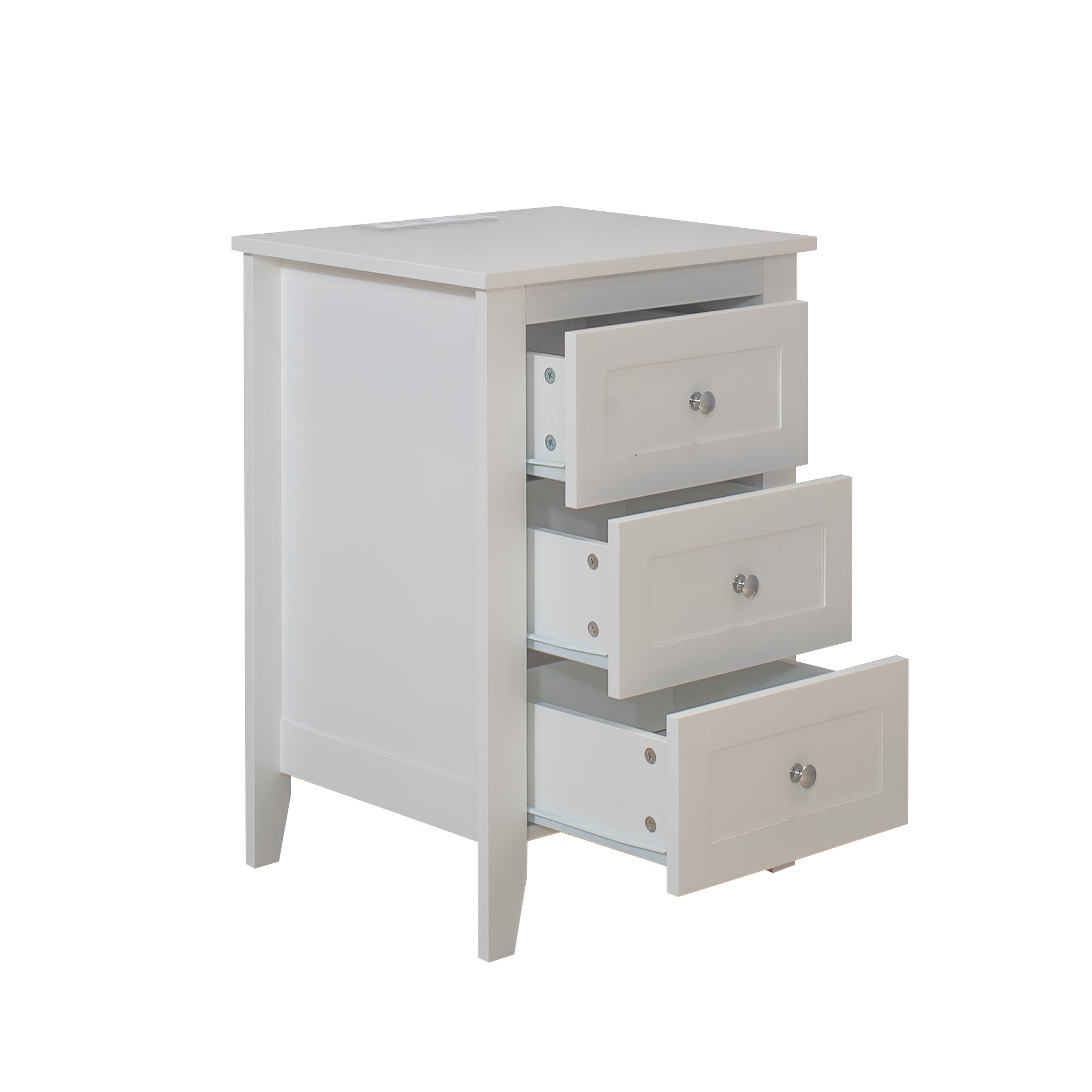 White 3 Drawer Nightstand with Charging Station and USB Ports & Power Outlets,Wooden Bed Side Table/End Table Modern Night Stands for Bedrooms - Grand Goldman Shop