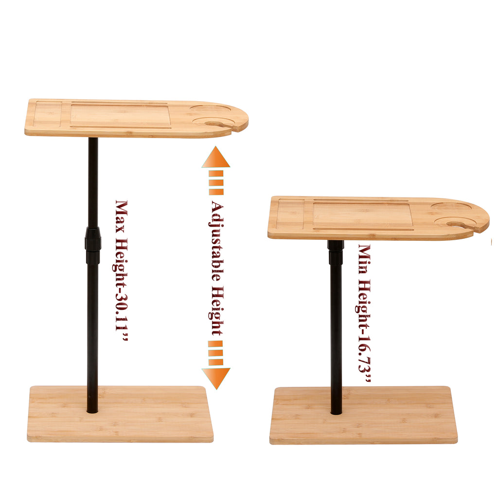 Couch Tray Table Bamboo Height Adjustable Side Table for Sofa C-shaped Oval End Tables with Slots for Bed & Chairs in Living Room & Bedroom (Oval + Rectangle) - Grand Goldman Shop