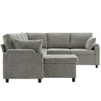 Versatile Light Grey Chenille Sectional Sofa Bed with Storage, Cup Holders & Charging Ports, 109.9' - Grand Goldman Shop