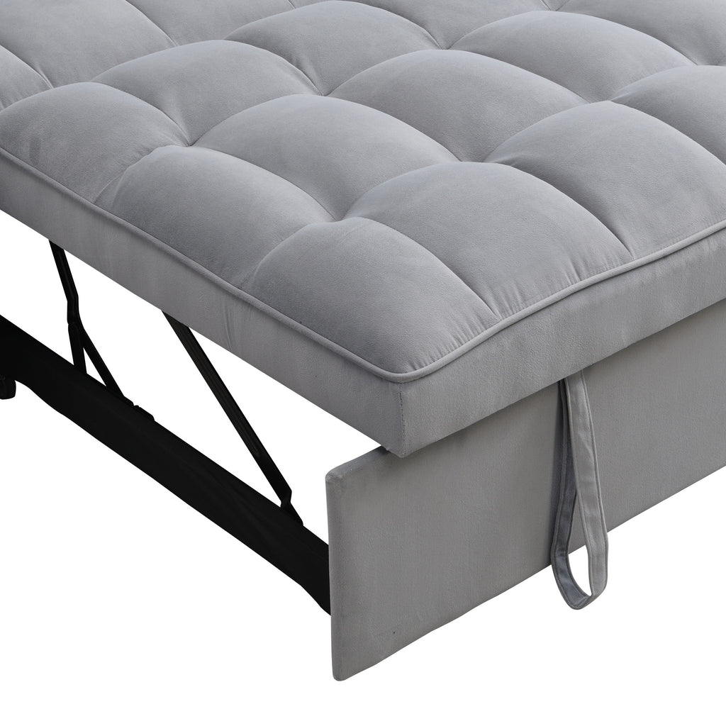 Modern Velvet Loveseat Futon Sofa Couch with Pullout Bed, Adjustable Backrest, Toss Pillows, Light Gray - Grand Goldman Shop