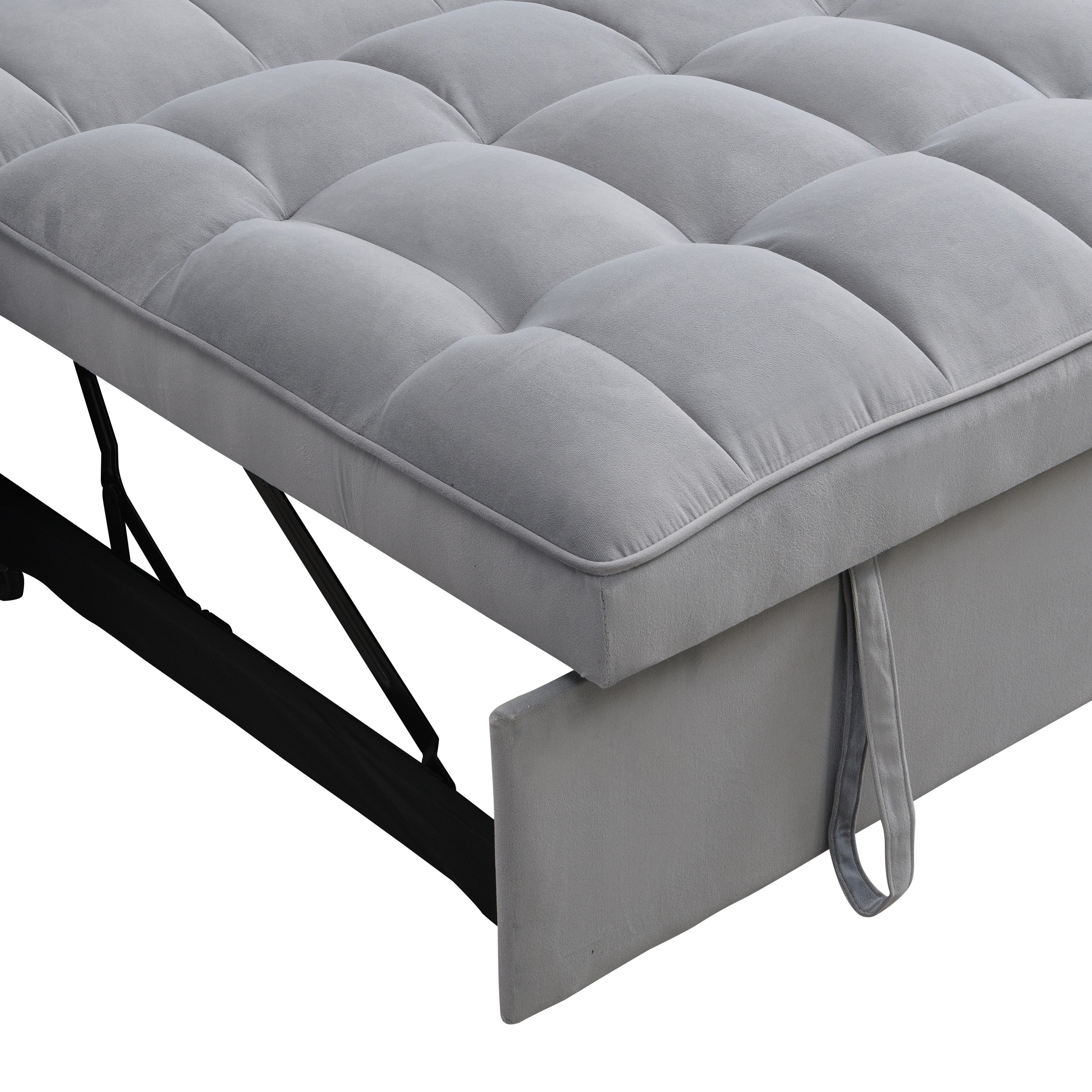 Modern Velvet Loveseat Futon Sofa Couch with Pullout Bed, Adjustable Backrest, Toss Pillows, Light Gray - Grand Goldman Shop