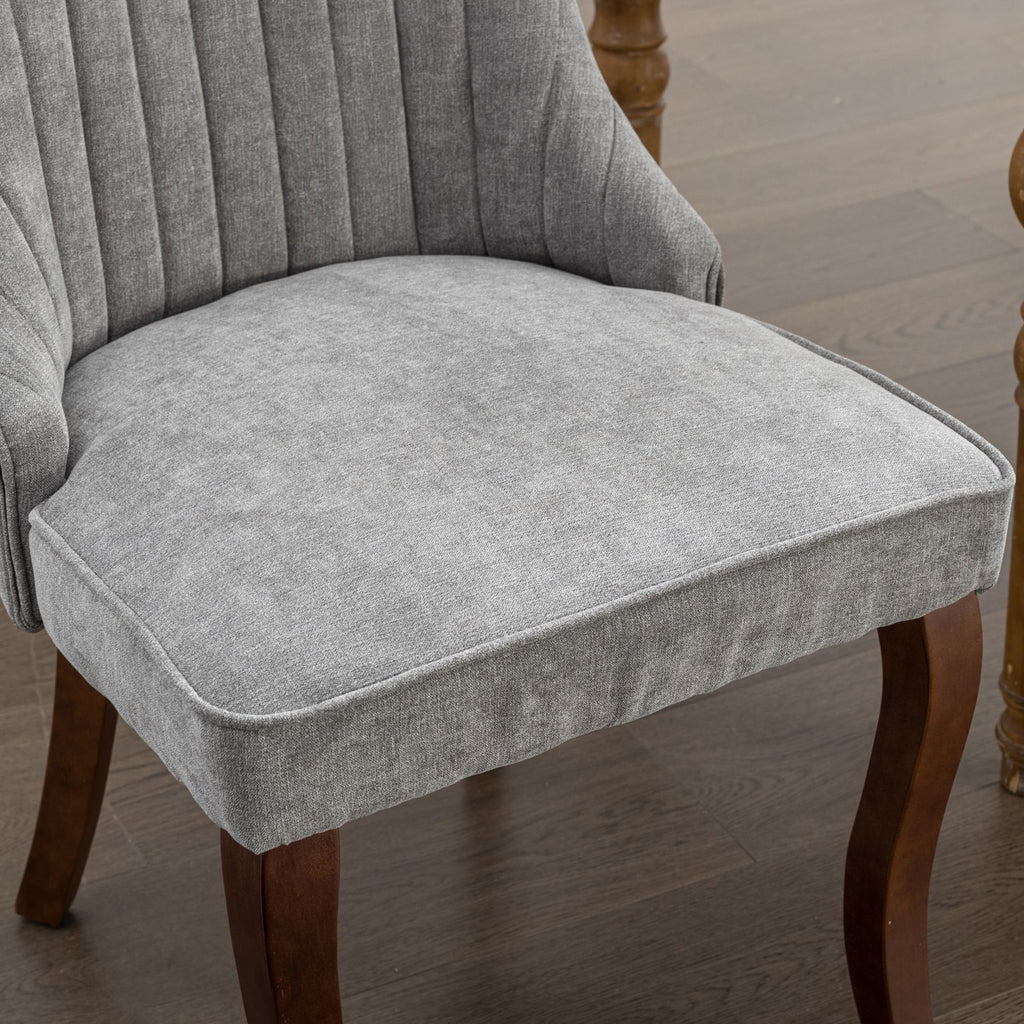 Rayon Cloth Flocking Linen Dining Chairs Channel Kitchen Dinner Chair Comfy Fabric Upholstered Accent Chair for Dining Room with Curved Solid Wood Legs,Set of 2 (Gray), SW1847GY - Grand Goldman Shop