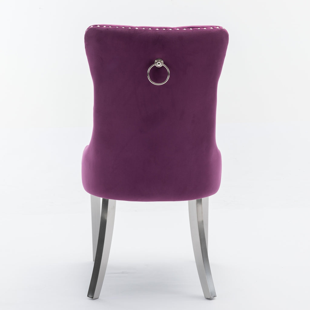 Nikki Collection Modern, High-end Tufted Solid Wood Contemporary Velvet Upholstered Dining Chair with Chrome Stainless Steel Plating Legs,Nailhead Trim,Set of 2,Purple and Chrome, SW1701PP - Grand Goldman Shop