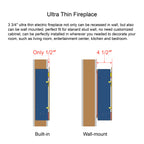 36 inch recessed ultra thin tempered glass front wall mounted electric fireplace with remote and multi color flame & emberbed, LED light heater - Grand Goldman Shop