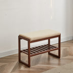 (Walnut Color) Solid Wood Shoe Bench, Beech Wood Storage Rack Organizer with High Rebound Sponge Cushion - Grand Goldman Shop