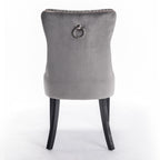A&A Furniture,Nikki Collection Modern, High-end Tufted Solid Wood Contemporary PU and Velvet Upholstered Dining Chair with Wood Legs Nailhead Trim  2-Pcs Set，Black+Gray, SW2101BG - Grand Goldman Shop