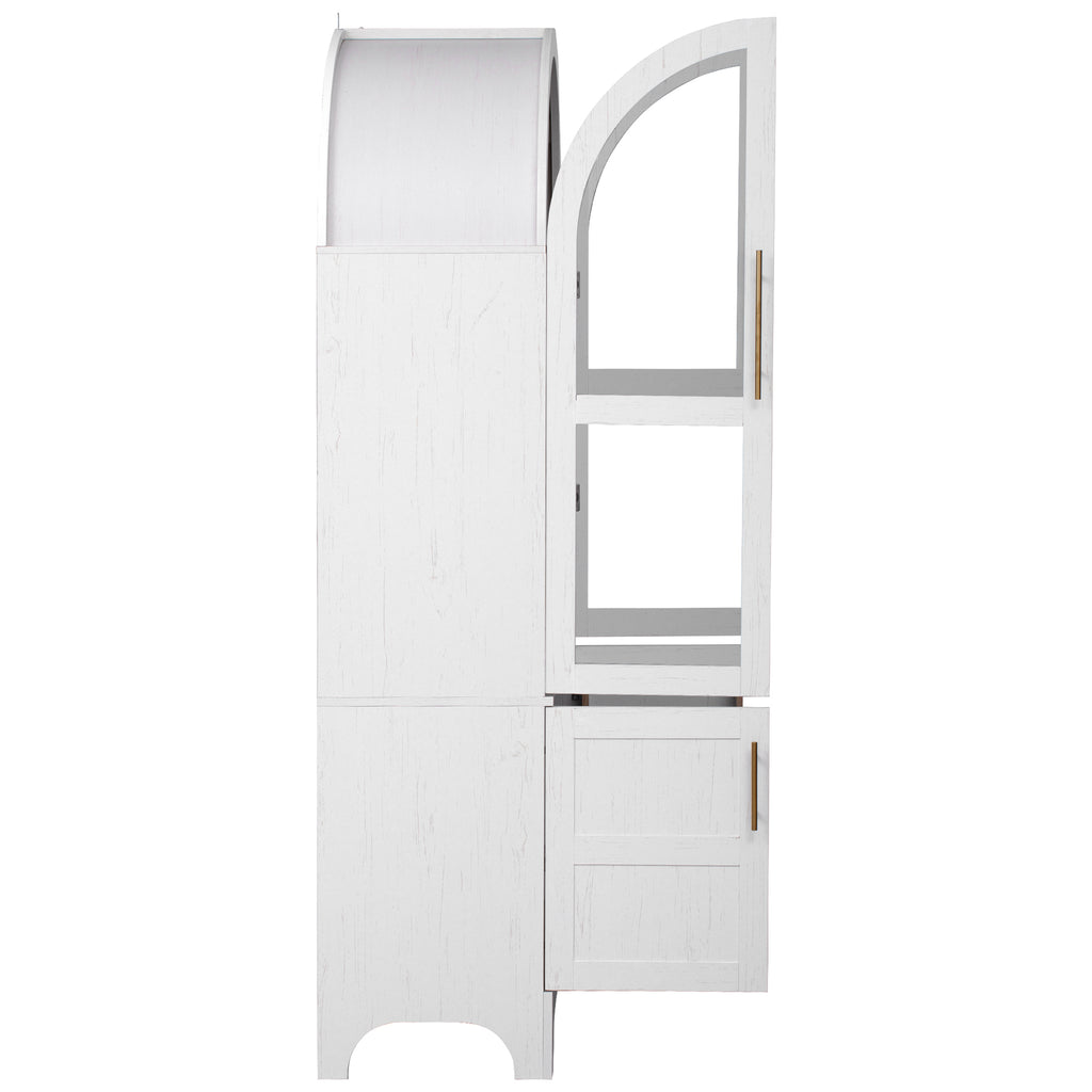 K&K 71' Tall Arched Kitchen Pantry Cabinet with Door Shelves, Farmhouse Kitchen Storage Cabinet with Open & Adjustable Shelves, Hidden Drawer & Glass Door, Cupboard for Kitchen, Dining Room, White - Grand Goldman Shop