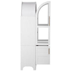 K&K 71' Tall Arched Kitchen Pantry Cabinet with Door Shelves, Farmhouse Kitchen Storage Cabinet with Open & Adjustable Shelves, Hidden Drawer & Glass Door, Cupboard for Kitchen, Dining Room, White - Grand Goldman Shop