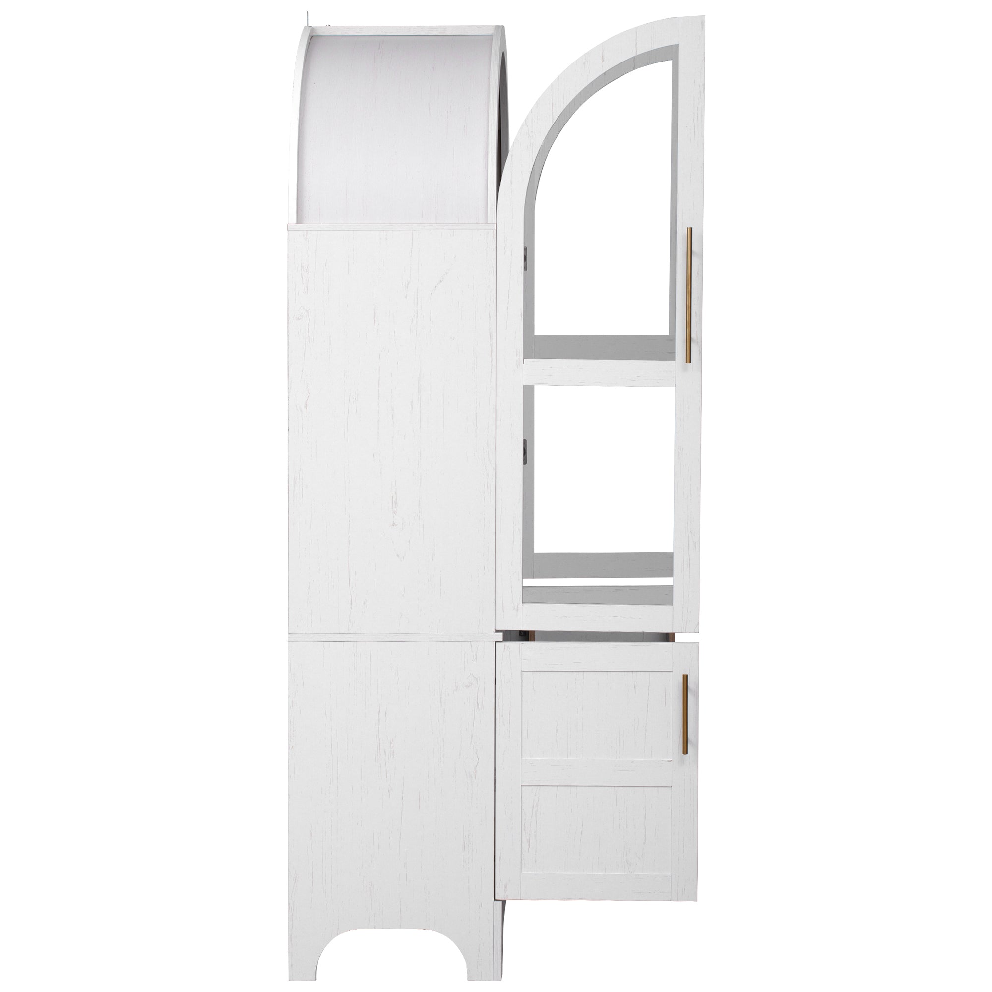 K&K 71' Tall Arched Kitchen Pantry Cabinet with Door Shelves, Farmhouse Kitchen Storage Cabinet with Open & Adjustable Shelves, Hidden Drawer & Glass Door, Cupboard for Kitchen, Dining Room, White - Grand Goldman Shop