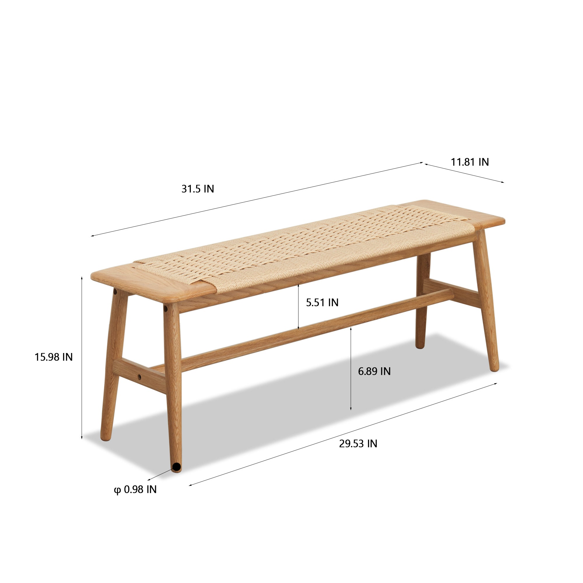 Woven Design Natural Oak Wood Dining Bench with Handwoven Cane Seat for Versatile Home Use - Grand Goldman Shop