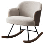 Valera Beige Boucle Upholstered Mid Back Rocking Chair with Walnut-Finished Frame and Wooden Rockers - Grand Goldman Shop