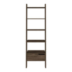 Ladder Bookcase, One Drawer, Five Open Shelves, Dark Walnut - Grand Goldman