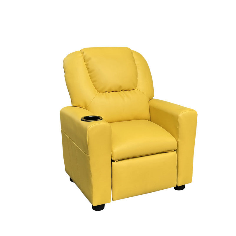 Carisa 23'W Yellow PU Leather Kids Recliner Chair with Cupholder - Grand Goldman