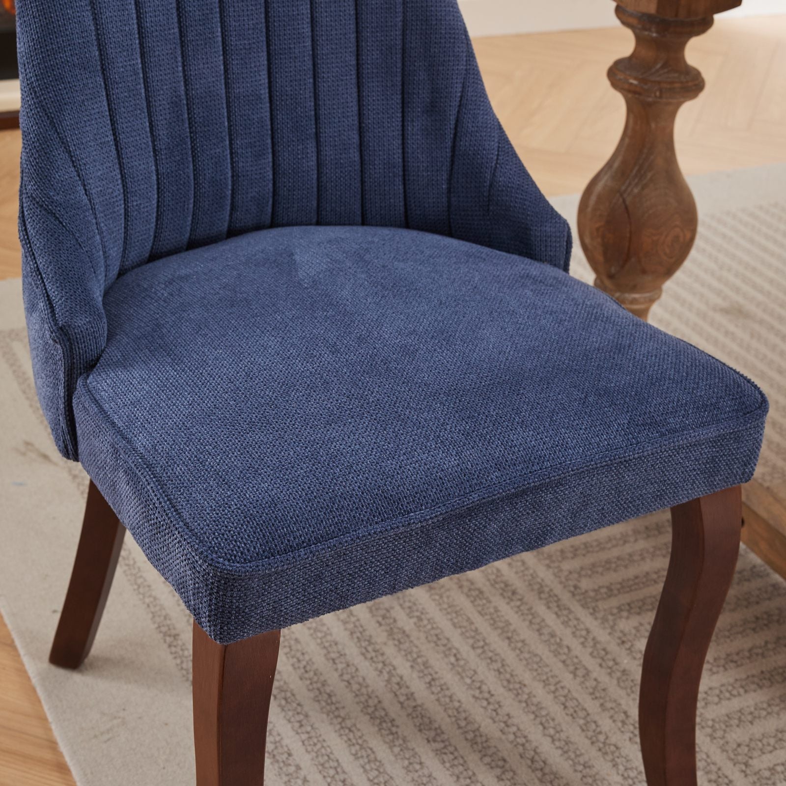 Rayon Cloth Flocking Linen Dining Chairs Channel Kitchen Dinner Chair Comfy Fabric Upholstered Accent Chair for Dining Room with Curved Solid Wood Legs,Set of 2 (Blue), SW1847BL - Grand Goldman Shop