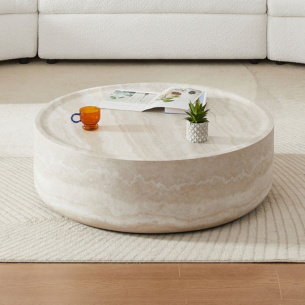 35.43'' Faux MARS Pattern Coffee Tables for Living Room Round Tea Faux Travertine Textured  table for Living Room, No Need Assembly. - Grand Goldman Shop