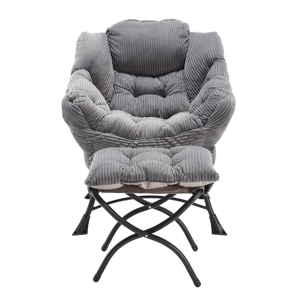 Lazy Chair with Ottoman, Modern Lounge Accent Chair with Armrests and a Side Pocket, Leisure Upholstered Sofa Chair Reading Chair with Footrest for Small Space, Corner Chair-Grey - Grand Goldman Shop