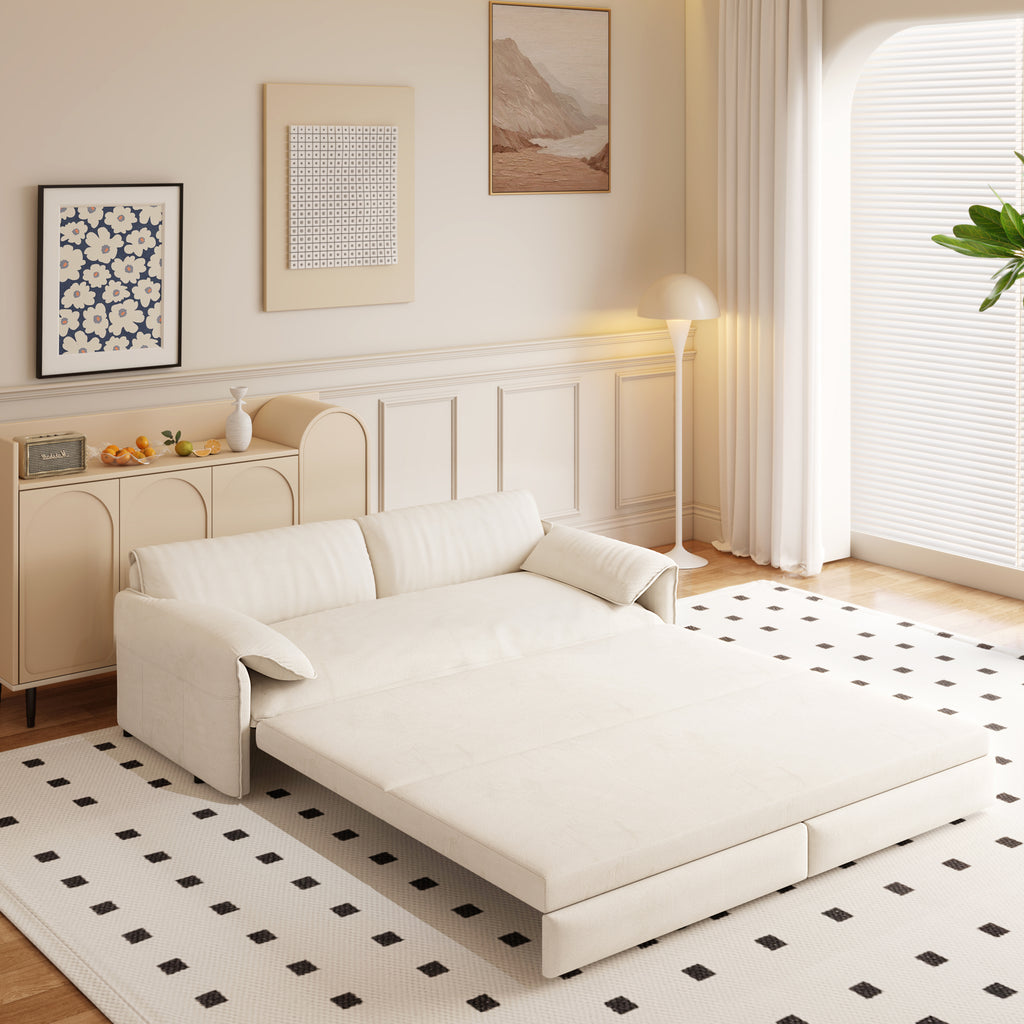 66' Queen Pull Out Sofa Bed, 3-in-1 Convertible Sleeper Sofa with Side Storage,Multi-Functional Velvet Loveseat Bed for Living Room - Grand Goldman Shop
