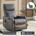Grey Faux Leather Heat Massage Manual Recliner Chair with Rocker and Swivel for Living Room - Grand Goldman Shop