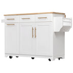 K&K 59.3' Kitchen Island with Storage 2 Pull Out Cabinet Organizers & Rubber Wood Drop Leaf, Rolling Kitchen Island with Trash Can Storage, Power Outlet, Spice & Towel Rack for Kitchen, Dining, White - Grand Goldman Shop