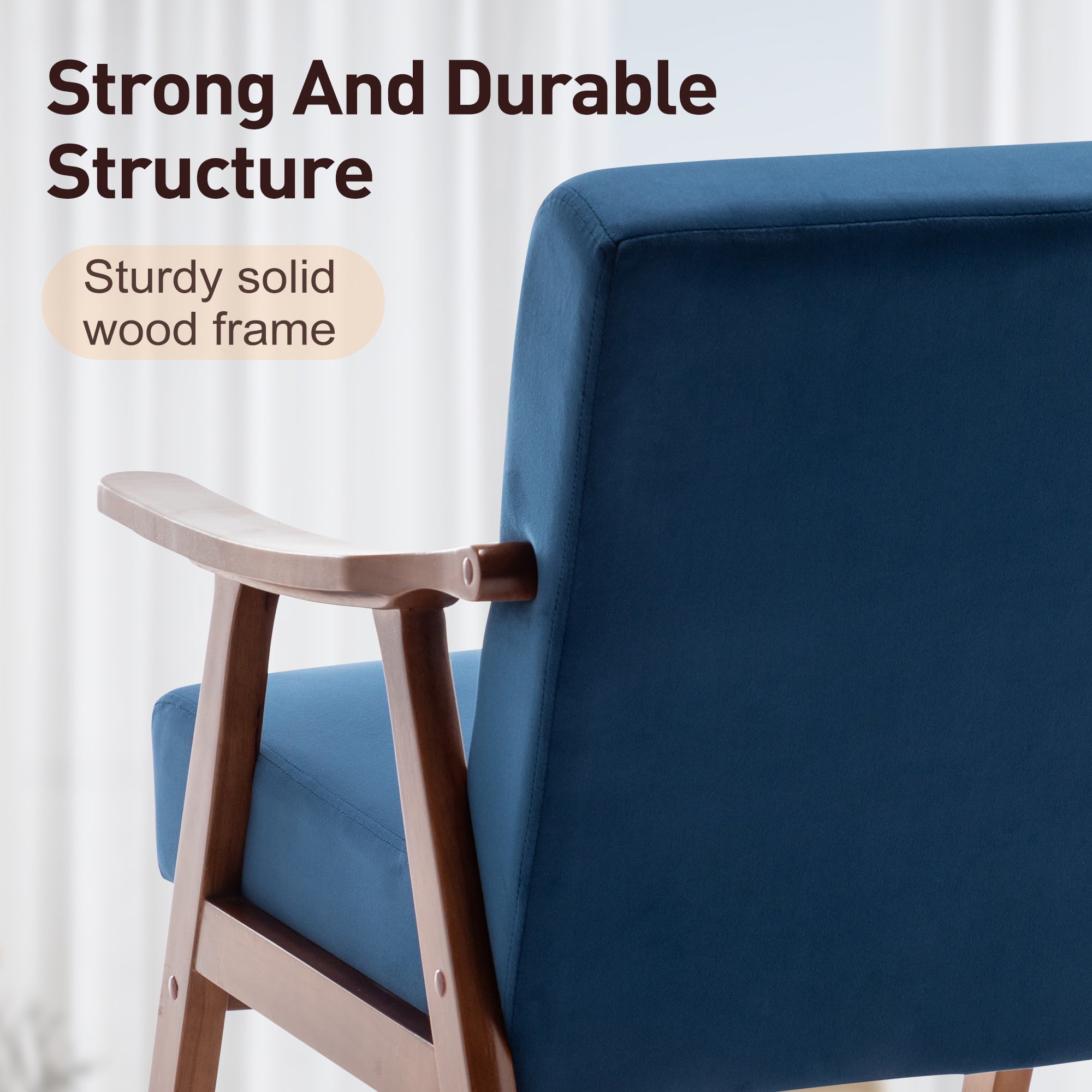 Mid-Century Modern Wingback Accent Chair with Solid Wood Frame and Extra-Thick Backrest – Lounge Chair for Living Room, Bedroom, or Reading Room - Grand Goldman Shop