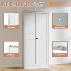 61' White Metal Kitchen Pantry Cabinet with Adjustable Storage and 4 Heavy Duty Shelves - Grand Goldman Shop