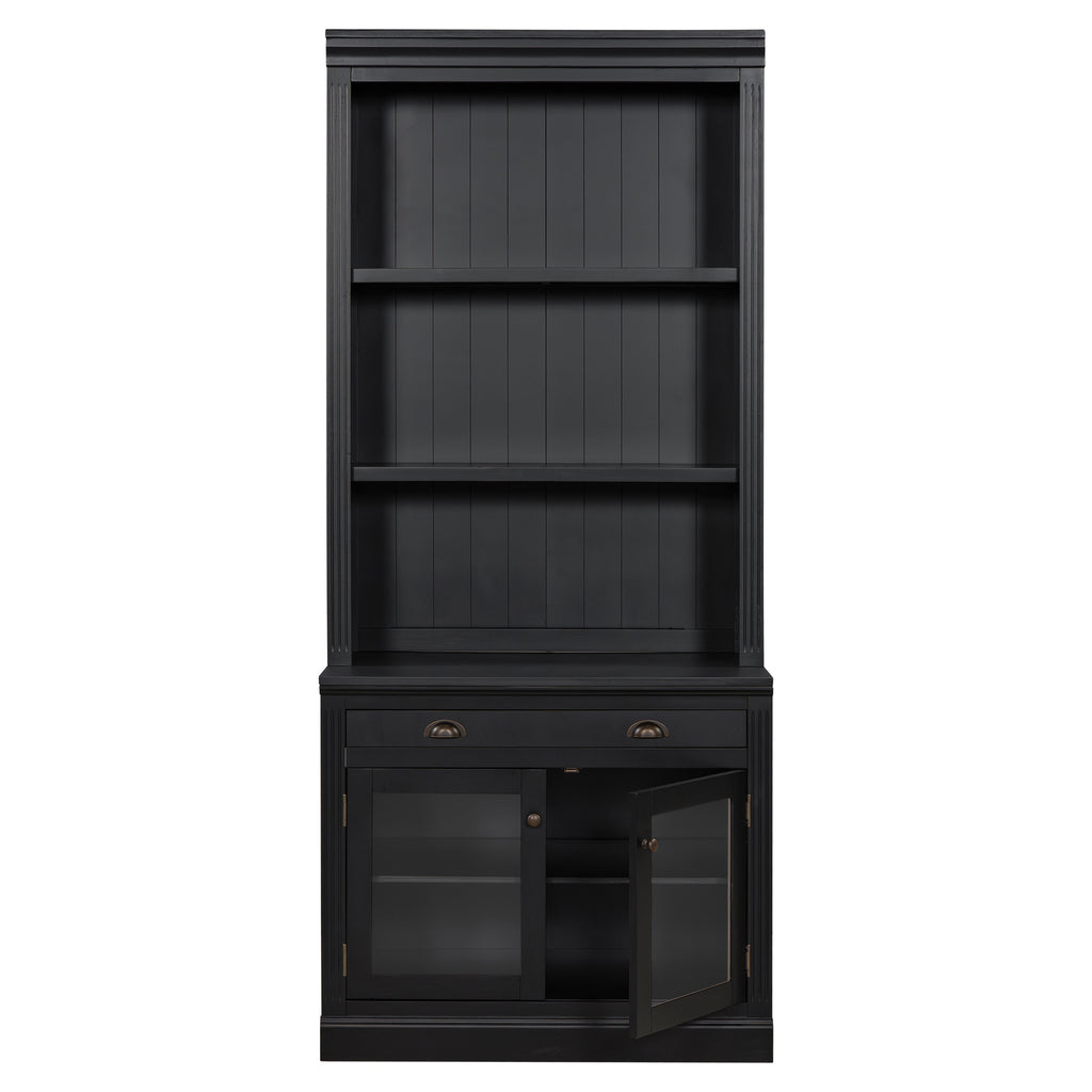 83.4'Tall Bookshelf with 3 pieces LED Lighting, Modern Bookcase with 2 Glass Doors and 1 Drawer,Storage Bookcase with Open Sh