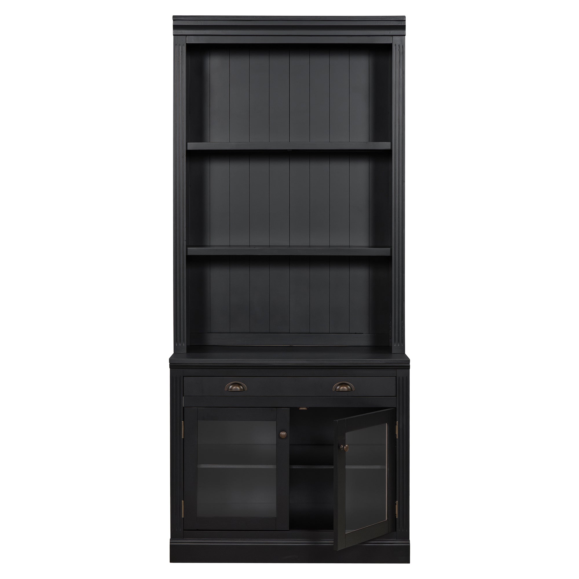 83.4'Tall Bookshelf with 3 pieces LED Lighting, Modern Bookcase with 2 Glass Doors and 1 Drawer,Storage Bookcase with Open Sh