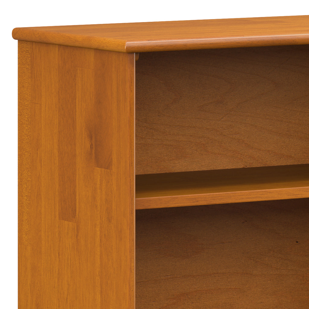 Draper Low Bookcase in Teak Brown: Mid-Century Modern Solid Wood Storage Unit with 4 Open Shelves, 14D x 64W x 30H - Grand Go