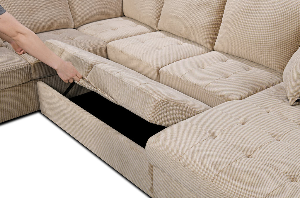 123' Oversized Sectional Sofa with Storage Chaise, U Shaped Sectional Couch with 4 Throw Pillows for Large Space Dorm Apartment. Beige - Grand Goldman Shop
