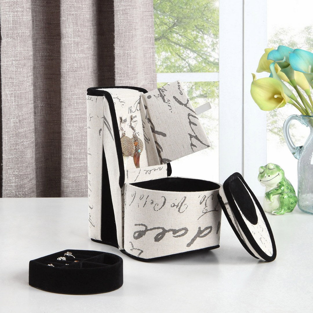 9' Tall Display Jewelry Box with Hidden Storage, High Heel Shoe Design, Stencil Letter Print - Grand Goldman Shop