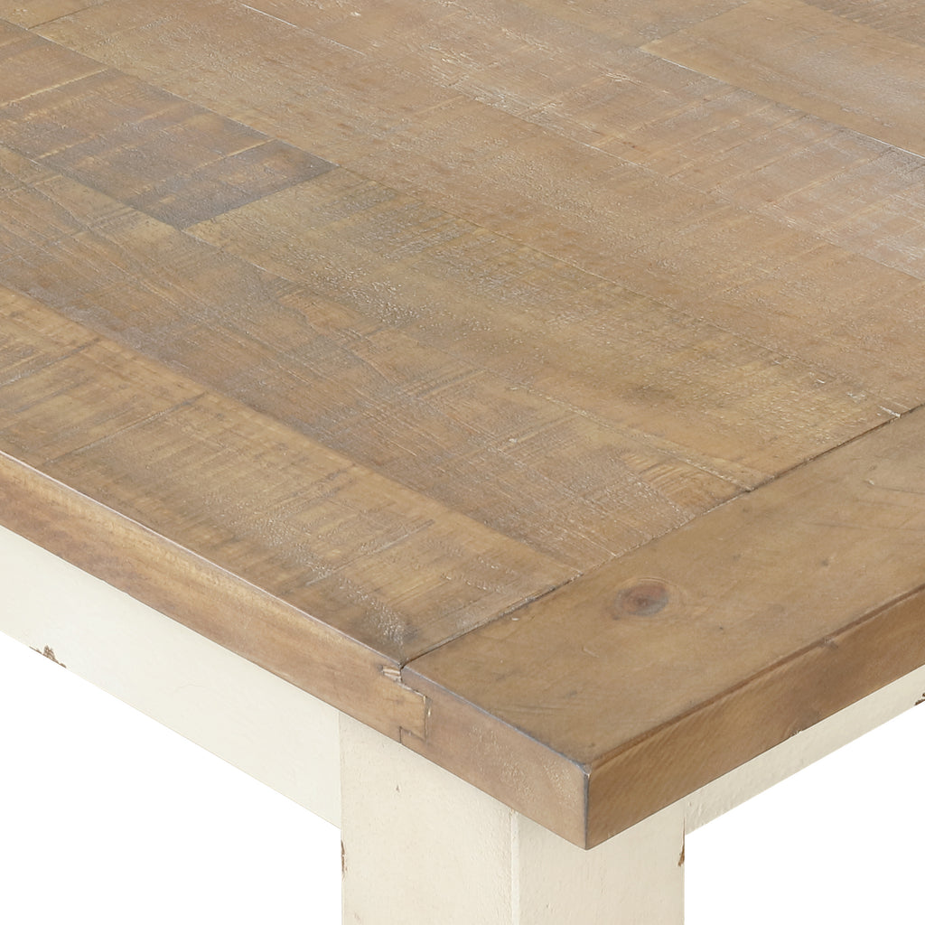 Prato Two-Tone Wood Upholstered Dining Bench, Antique White and Distressed Oak - Grand Goldman Shop