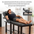 Professional Black Beauty Bed with Removable Headrest & Breast Cushions, Armrests and Storage Shelf for Massage, Facial, Tatt