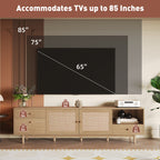 Boho TV Stand for 65 75 85 Inch TV with Real Rattan Doors, Modern Wood Media Console in Natural Finish, 76.6'' L x 15.7'' W x 23.6'' H - Grand Goldman Shop