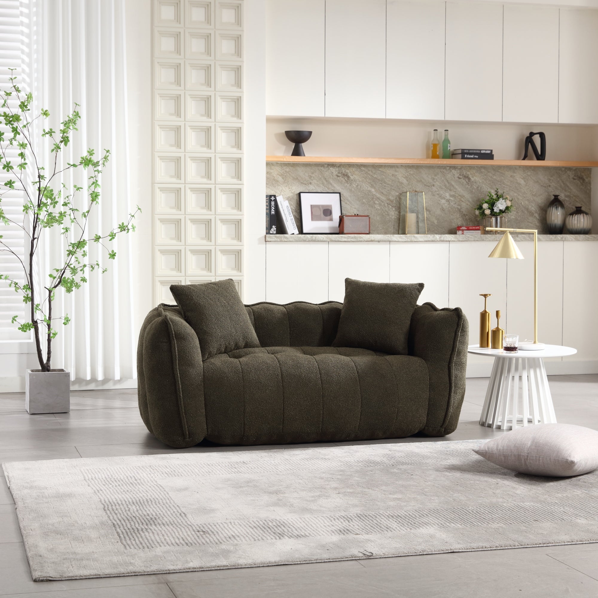 Cozy Beanbag Chair with High Resilience Foam Core for Two - Olive Green Chenille, 66x35x25 inches - Grand Goldman Shop