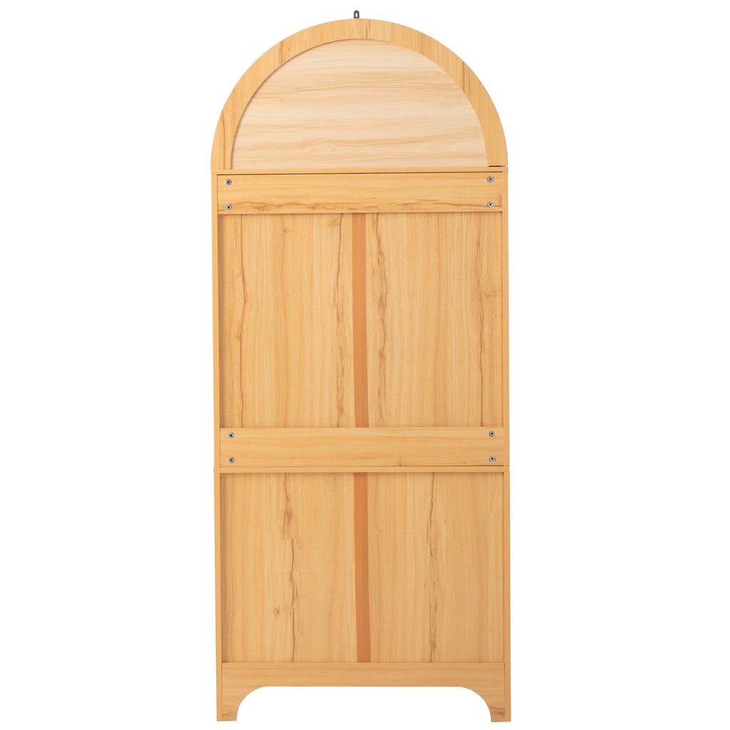 K&K 71' Tall Arched Kitchen Pantry Cabinet with Door Shelves, Farmhouse Kitchen Storage Cabinet with Open & Adjustable Shelves, Hidden Drawer & Glass Door, Cupboard for Kitchen, Dining Room, Natural - Grand Goldman Shop