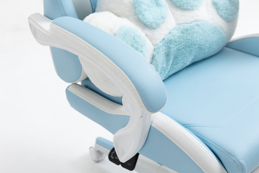 Cat Ears Gaming Chair - Ergonomic PU Leather Office Chair, Cute Chair with Footrest for Adult 310lbs Capacity, 90°-155° Recli