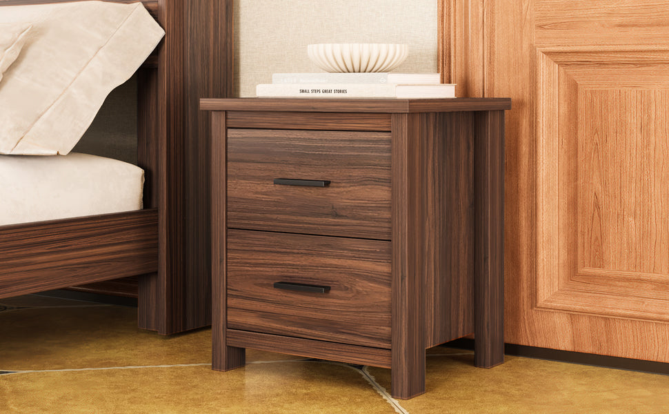 4PCS Bedroom Sets, Wooden Queen Size Bed Frame with Storage Headboard and Charging Station, 2 Nightstands with 2 Drawers, 1 Dresser with 5 Drawers, Walnut(old SKU HL000102AAD) - Grand Goldman Shop