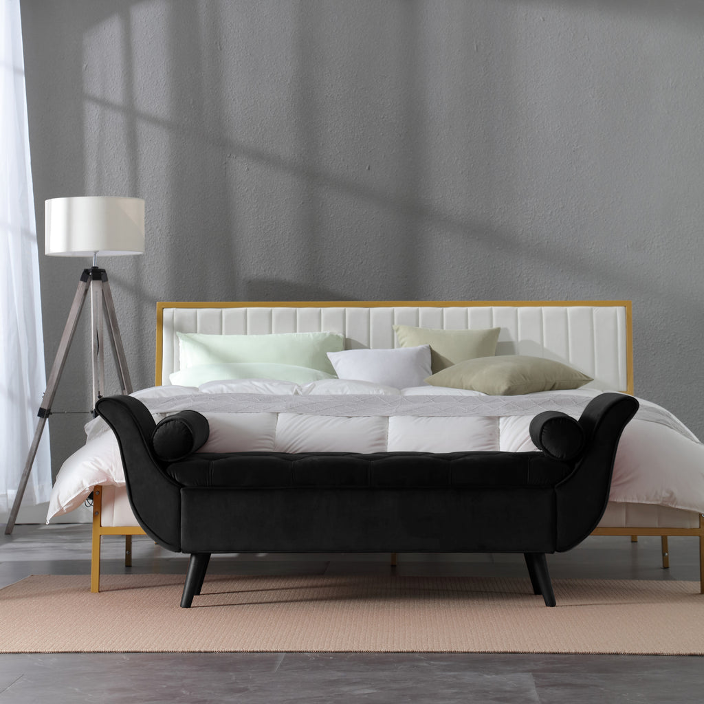 Vintage Tufted 65-inch Long Bench, Velvet Upholstered Storage Ottoman with Classic Retro Design, Mid-Century Modern Footstool for Living Room, Bedroom Entryway - Grand Goldman Shop