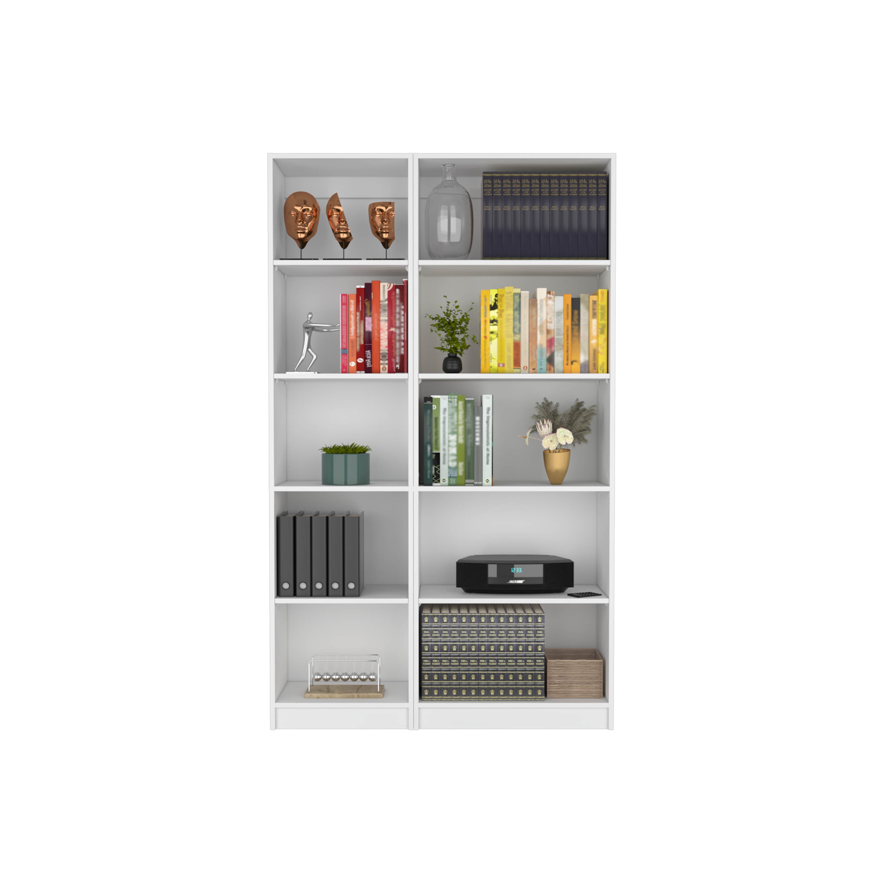 Kenyon 2 Piece Home Bookcase set, 42' Wide with 10 Shelves, Living Room Set White | Premium Home Decor - Grand Goldman